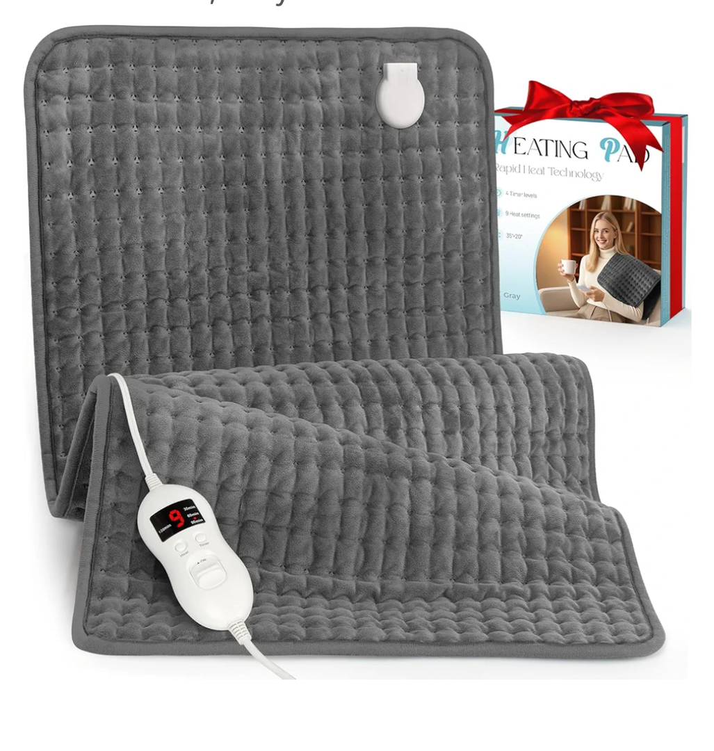 Extra Large Heating Pad for Back Pain Relief, 35"x20" Electric Heat Pads for Period Cramps & Body Shoulder, 9 Heat Settings, Auto-Off, Machine Washable, Dry Moist Heat, Gifts for Women Men, Gray