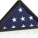 Burial Flag Display Case - Fits 5' x 9.5' Folded Veteran Flag - Wooden Military Flag Display Case with Real Glass - Matte Black