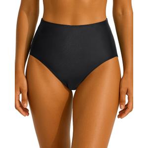 Tempt Me Womens High Cut High Waisted Bikini Bottoms Tummy Control Bathing Suit Bottoms Swim Bottom Swimsuit Bottom (X-Large, Black)
