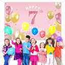 Happy 7th Birthday Backdrop Banner - 7 Birthday Party Decorations Supplies for Girls - Pink 3.9 x 5.9ft