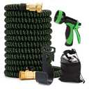 Expandable Garden Hose - Kink Free Flexible Water Hose 75ft with Spray Nozzle, 3/4 Solid Brass Connectors, Retractable Latex Core - Lightweight Expanding Hose