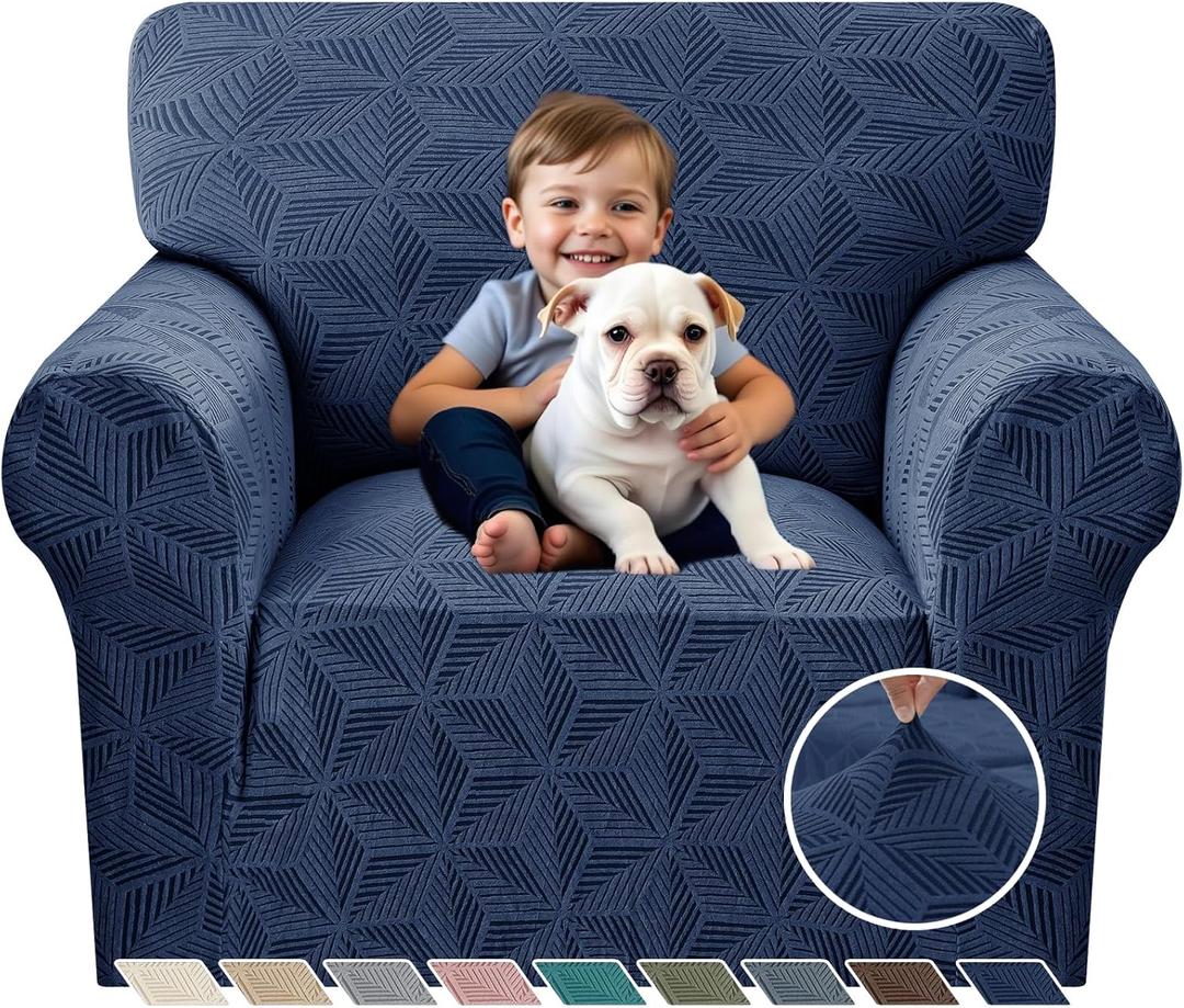 YEMYHOM 1 Piece Stretch Chair Sofa Slipcovers Couch Covers for 1 Seat, Jacquard Armchair Covers with Non-Slip Elastic Bottom, Thickened Furniture Protector for Dogs Pets kids (Small, Peacock Blue