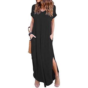 Arolina Women's Summer Maxi Dress Short Sleeve V Neck Casual Loose Long Beach Split Dresses with Pockets.XL