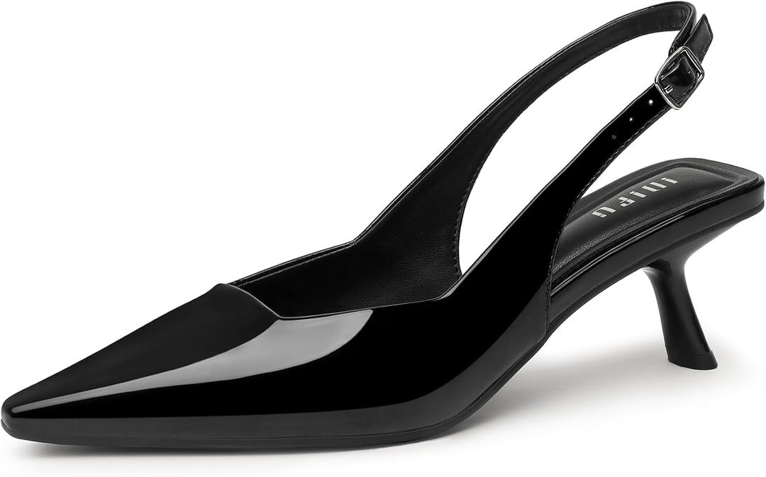 IDIFU IN2 Kitten Heels Closed Toe Slingback Pointed Toe Women's Pumps Dressy Dress Shoes for Women Low Comfortable Short Heels Wedding Prom Bridal Party Work Business Office Formal Pumps Shoes (7, Black 01)
