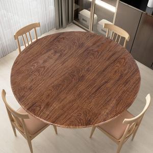 LUSHVIDA Round Waterproof Table Cover Elastic Vinyl Fitted Tablecloth Elastic Edged Plastic Table Cloth (Oak, Best for Up to 36"-44" Round)