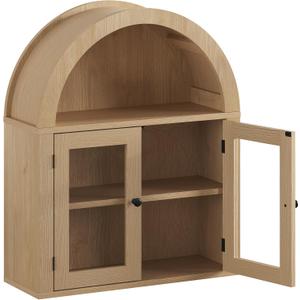 ChooChoo Arched Wall Cabinet Bathroom Medicine Cabinet with Adjustable Shelf, Wall Mounted Cupboard Storage Organizer for Laundry Room, Dining Room, Living Room, Kitchen (Natural)