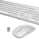 Wireless Keyboard and Mouse Combo, GALENMORO Ergonomic USB Full Size Silent Keyboard with Number pad for Windows macOS Computer Desktop PC Laptop - Silver White