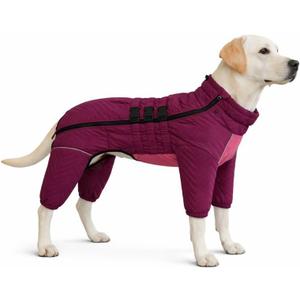 Warm Double Layers Dog Vest - 4 Legs Covered Windproof Waterproof Reflective Coat, Outdoor Skating Costume for Small Medium Large Dogs, Purple 4XL (Back 25")