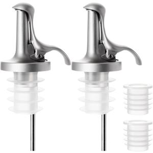 3-in-1 Liquor Bottle Pourers with Speed Spouts, Olive Oil Spout with Built-in Caps - Dishwasher Safe, Alcohol Speed Spouts - 2PCs with 2 Adapters (Silver And White)