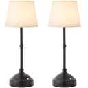 keysays 2 Pack Cordless Table Lamp, Rechargeable Desk Lamp with Fabric Shade, Battery Operated Lamp 3 Color Stepless Dimming, Small Touch Bedside Lamp Home Decor for Dining, Counter (Matte Black)