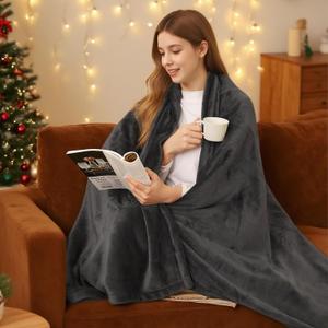 Electric Heated Blanket 62"x84" Twin Size Flannel Fleece - 4 Heat Settings & 10H Auto Shut Off for Safe Overnight Use, Fast Heating, Machine Washable for Bed, Couch, Office - Dark Grey (03-dark Gray)