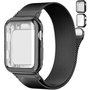Magnetic Band and Case for Apple Watch Band 40mm 41mm 38mm 44mm 45mm 46mm 42mm Women/Men,Stainless Steel Milanese Loop Bracelet Strap with Cover Combo iWatch series 11 10 9 8 7 6 5 4 SE Ultra/2 3 49mm (01-Black)