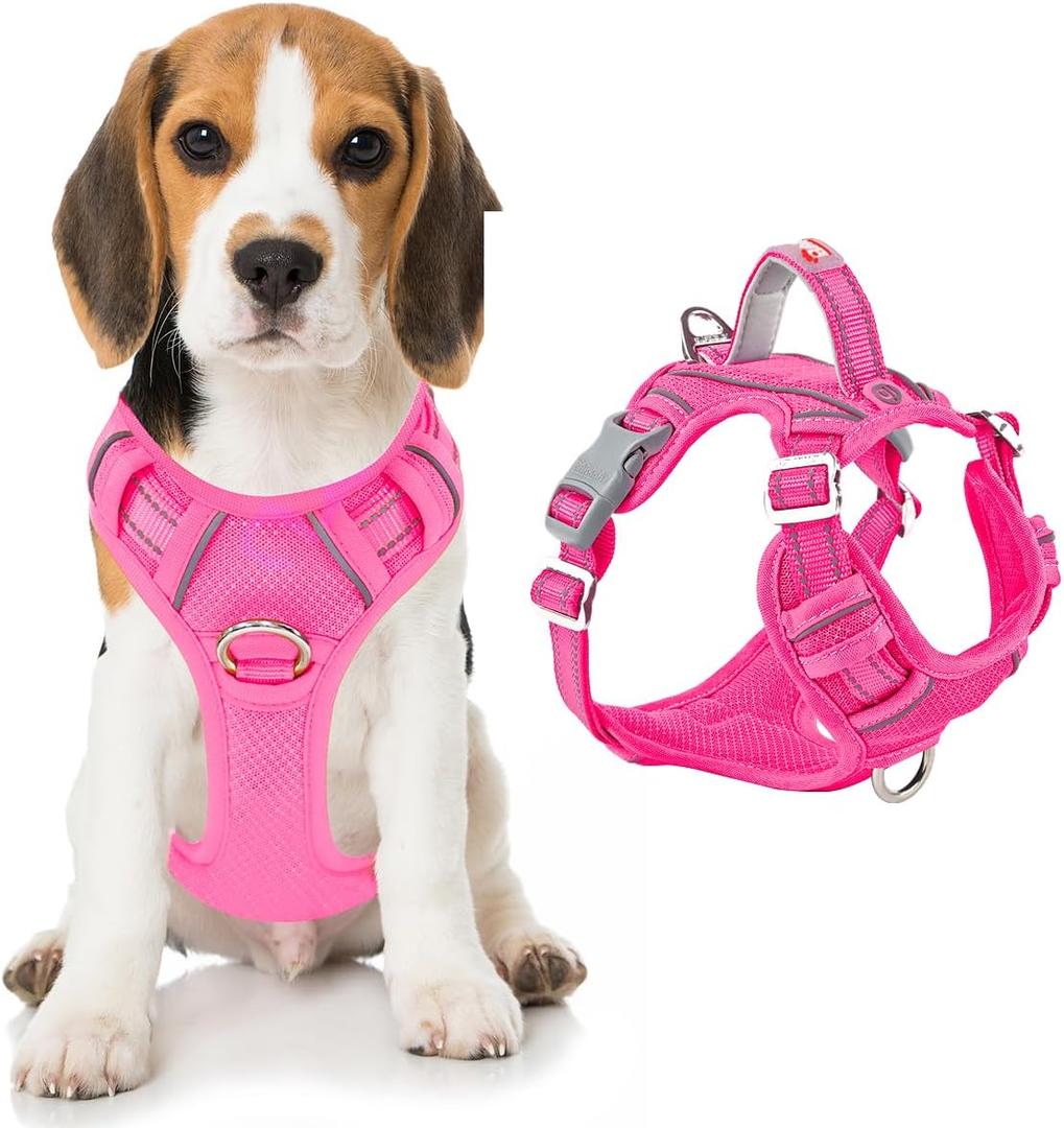 BARKBAY Dog Harness No Pull with ID Tag Pocket - Heavy Duty, Reflective, Easy Control for Large Dogs (Pink, M) (Medium (Chest:22.5-28"))