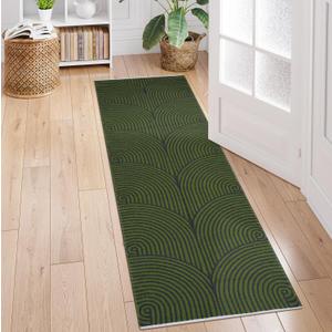 Tiffasea Washable Rug Runners for Hallways 2'x6' Kitchen Rug, Cotton Woven Bathroom Runner Farmhouse Entryway Rugs Indoor Boho Laundry Room Carpet Runner for Bedroom Entrance (Green/Gray)