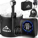 Portable Shower for Camping, 8000mAh Rechargeable Camping Shower Pump with XL Foldable Bucket, IPX8 Waterproof, Surrounding Water Inlet, 5 Pressure Modes Outdoor Shower Pump for Hiking, Travel, Pet