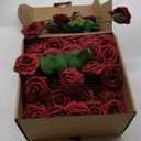 AmyHomie Artificial Flowers Dark Red Rose 100pcs Real Looking Fake Roses w/Stem for DIY Wedding Bouquets Centerpieces Arrangements Party Baby Shower Home Decorations