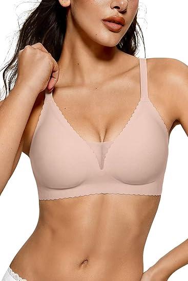 Vertvie Womens Seamless Wireless Bras No Underwire Comfortable Deep V Mesh Bralettes Push Up Bras Full Coverage Everyday Bra, Size L