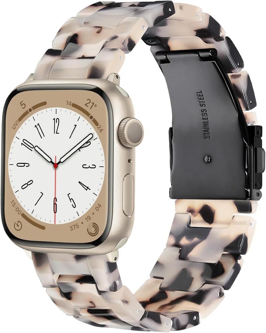 CRIS-BAND Resin Bands Compatible with Apple Watch Series 11/10/9/8/7 Bands 46mm 45mm 44mm 42mm 41mm 40mm for Women, Strap for iWatch Ultra 3/2 49mm Series 6/5/4/3/2/1/SE3 Slim Bracelet Wristband (Black-Floral)