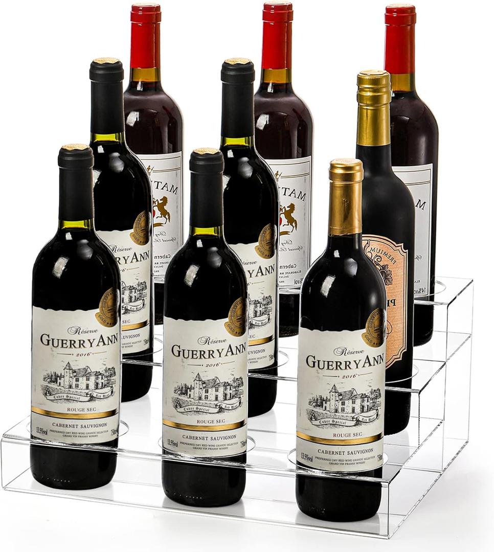 Frcctre 9 Bottles Acrylic Coffee Syrup Organizer Rack, 3 Tier Acrylic Bottle Holder Coffee Syrup Display Stand Shelf Countertop Tiered Storage Holder for Syrups  Dressing