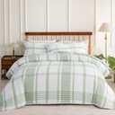 Sophia & William Cotton Comforter Cover Set King Size, Waffle Weave White Duvet Cover Set 3 Piece, White + Green