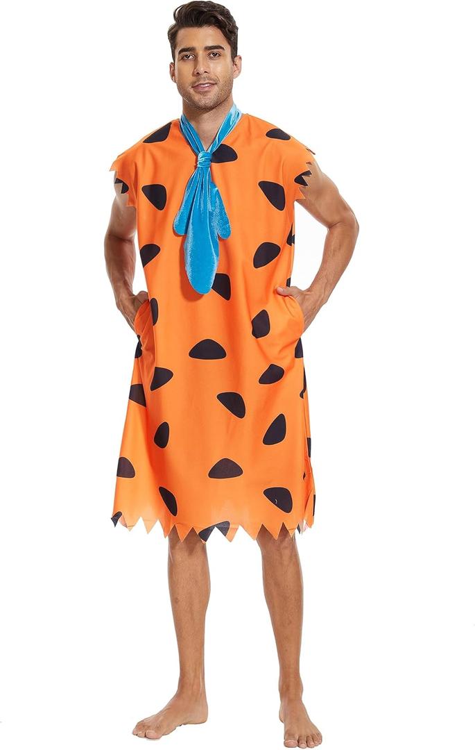 Halloween Adult Costume Dress Family Cosplay Caveman Couple Costume Outfit (XX-Large, Orange)