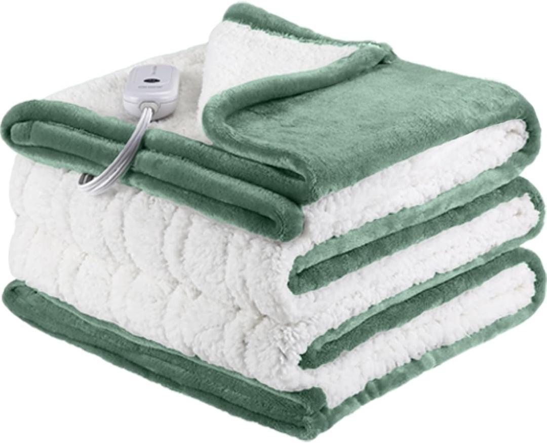 ESTINGO Heated Blanket Twin Size, 62"x84" Twin Size Electric Blanket with 5 Heating Levels & 10 Hours Auto Off, Fast Heating Blanket with ETL & FCC Certification for Bedroom Office Couch, Hunter Green