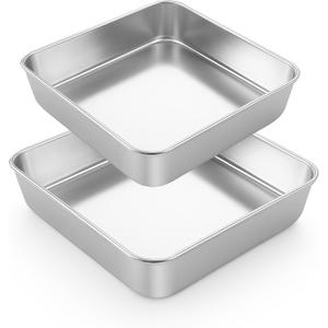 LIANYU 8/9 Inch Square Baking Cake Pan, Stainless Steel Brownie Bread Cake Molds, Square Bakeware for Lasagna Pie, Oven & Dishwasher Safe