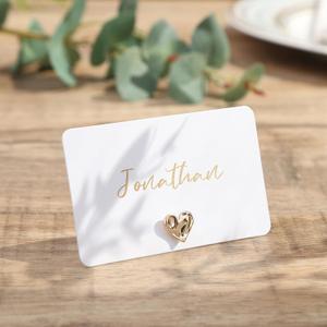 UNIQOOO 24Pcs Decorative Gold Love Heart Place Card Holders Bulk, Romantic Name Card Stands Set, for Wedding Engagement Decor, Table Setting, Business Card, Name Tag, Party Food Labels
