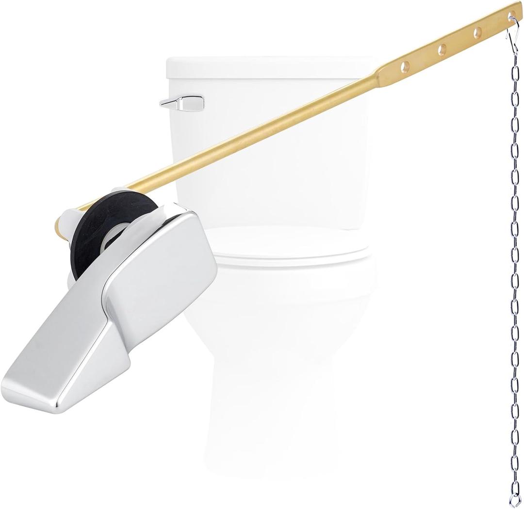Hygie Rinse Universal Front Mount Metal Toilet Handle Replacement Kit Compatible with American Standard/Mansfield/Gerber/TOTO, Toilet Tank Flusher Lever with Flapper Chain, Chrome (1 Piece)