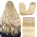 Sisily Clip in Hair Extensions Real Human Hair, 22 inch 120g, Bleach Blonde, 100% Brazilian Remy Human Hair Clip in Extensions Soft Straight 7pcs Per Set with 16 Clips Double Weft