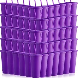 Honeydak 30 Pack Tumbler with Straw and Lid Bulk Glitter Plastic Cups Water Bottle Iced Coffee Travel Mug Reusable Party Favor Cups for Birthdays travel 24-27 oz (Purple)