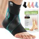 Ankle Brace Compression Support with Removable Fishnet Strap, 3D Knit Plantar Fasciitis Relief Achilles Tendonitis Brace, Ankle Compression Sleeve for Pain Relief & Injury Healing, Black/XL