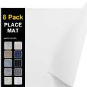 homing Faux Leather Heat Resistant Placemats 8 Packs, Waterproof Wipeable Dining PU Place Mats for Indoor & Outdoor, Easy to Clean, White