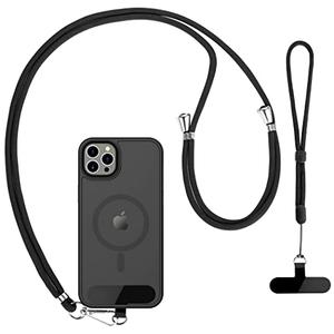CACOE Cell Phone Lanyard 2 Pcs-1 Pcs Adjustable Neck Strap,1 Pcs Wrist Strap, 2 Pcs Pads, Universal Crossbody, Multifuctional Compatible with Most Smartphones(Black)
