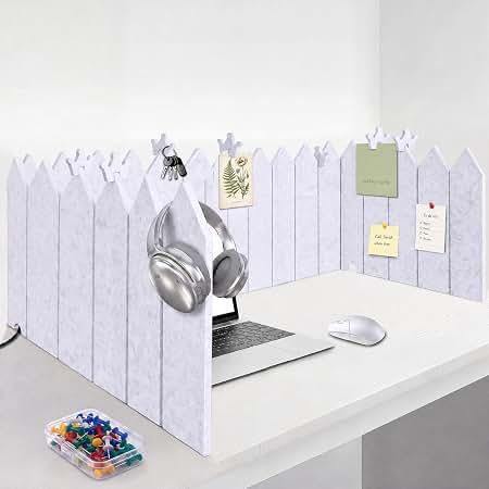 Poola Voidra 86.5 x 16'' Foldable Felt Desk Divider with 25 Thumbtacks & 8 Clips, Acoustic Desk Partition Privacy Panel, Versatile Cubicle Shield Hanging Note Item, for Office Home (Triangular)