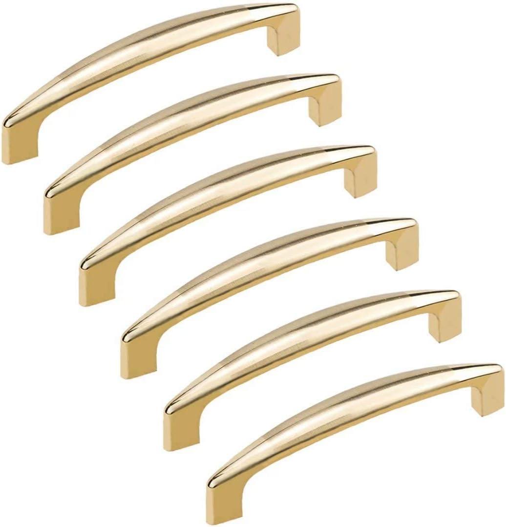 6 Pcs Drawer Pulls Handle, Kitchen Cabinet Door Knobs Cupboard Dresser Drawer Handles Home Furniture Hardware Bow Handle(Gold Hole Distance 96 mm)