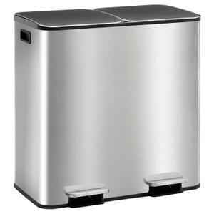 DUMOS 2 x 10.5 Gallon Kitchen Trash Can with Lid, Stainless Steel Garbage Can with Soft-Close Lid & Removable Inner Buckets, Dual Compartment Step-on Waste Bins for Kitchen, Home Office