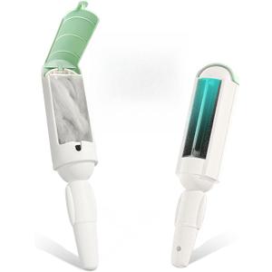 PAKEWAY Pack of 2 Pet Hair Remover for Couch & Carpet, Reusable Lint Roller with Self-Cleaning Base, Dog & Cat Fur Remover, Portable Hair Removal Tool (Green)