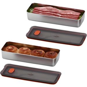 2Pack Food Storage Container,Deli Meat Container with Lid,Bacon Container for Refrigerator,304 Stainless Steel Bacon Storager,Cheese Holder for Fridge,Dishwasher Safe Fruit Storage Containers