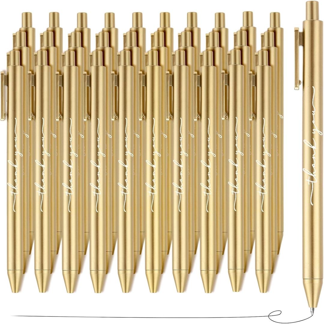 Dispowreath 30pcs Thank You Pens Bulk Cute Multicolor Ballpoint Pen for Server Employee Appreciation Gifts for Social Worker Wedding Teacher Coworker Office Staff Team Nurse Baby Shower Party (Gold)