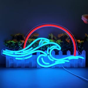 Sunset Neon Sign for Wall Decor, Wave Sign LED Light Sign for Bedroom Wall, Dimmable Neon Lights Signs for Man Cave Bedroom, Living Room, Party, Bar, USB Powered (8.8 * 16in)
