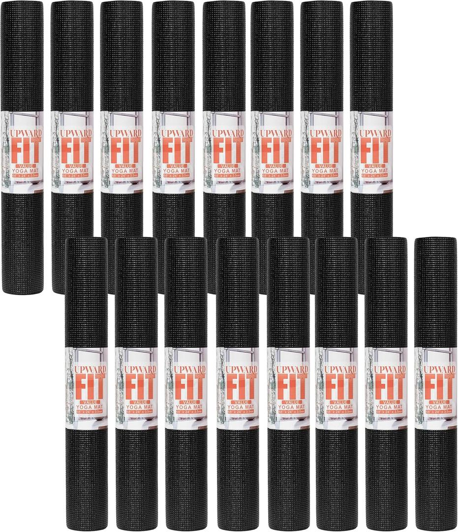 12 or 16-Pack Value Yoga Mat, 68" x 24" Non Slip Exercise Mat, 3mm Thick Gym Mat, Bulk Non Toxic Yoga Mats for Schools and Studios (Black)