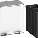 SONGMICS Can, 2 x 10.6 Gallon (2 x 40 L) Garbage Can for Kitchen, with 15 Bags, 2 Compartments, Plastic Inner Buckets and Hinged Lids, Airtight, White and Gray ULTB730W80