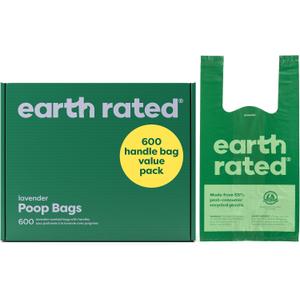 Earth Rated Dog Poop Bags with Handles Value Pack, Easy Tie and Leakproof, Lavender, 600 Handle Bags