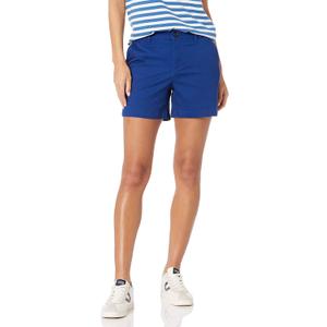 Amazon Essentials Women's Mid-Rise Slim-Fit 5 Inch Inseam Khaki Short ) (Curvy, 12, Blue)