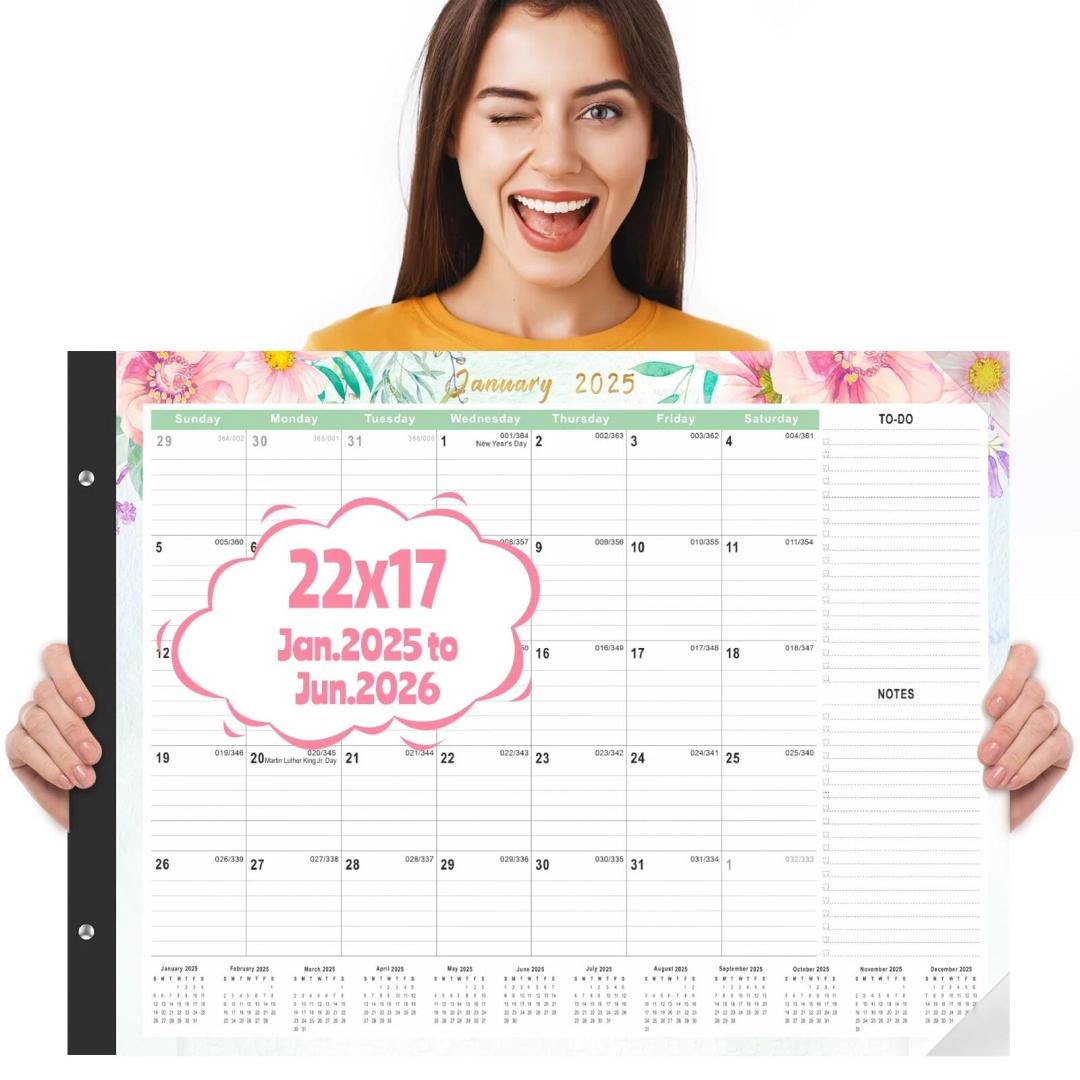 Gannyfer Large Desk Calendar 2025-18 Month Calendar Jan 2025 - Jun 2026, 22"