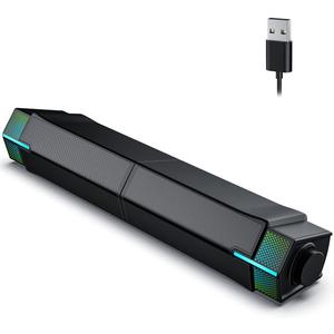 Jeecoo M20 Bluetooth Computer Speakers for PC Desktop Monitor, Gaming PC Sound Bar - Wired USB-Powered, Superb Stereo Sound, with LED Lighting - Combine/Separate to Customize Your Desk (Black)