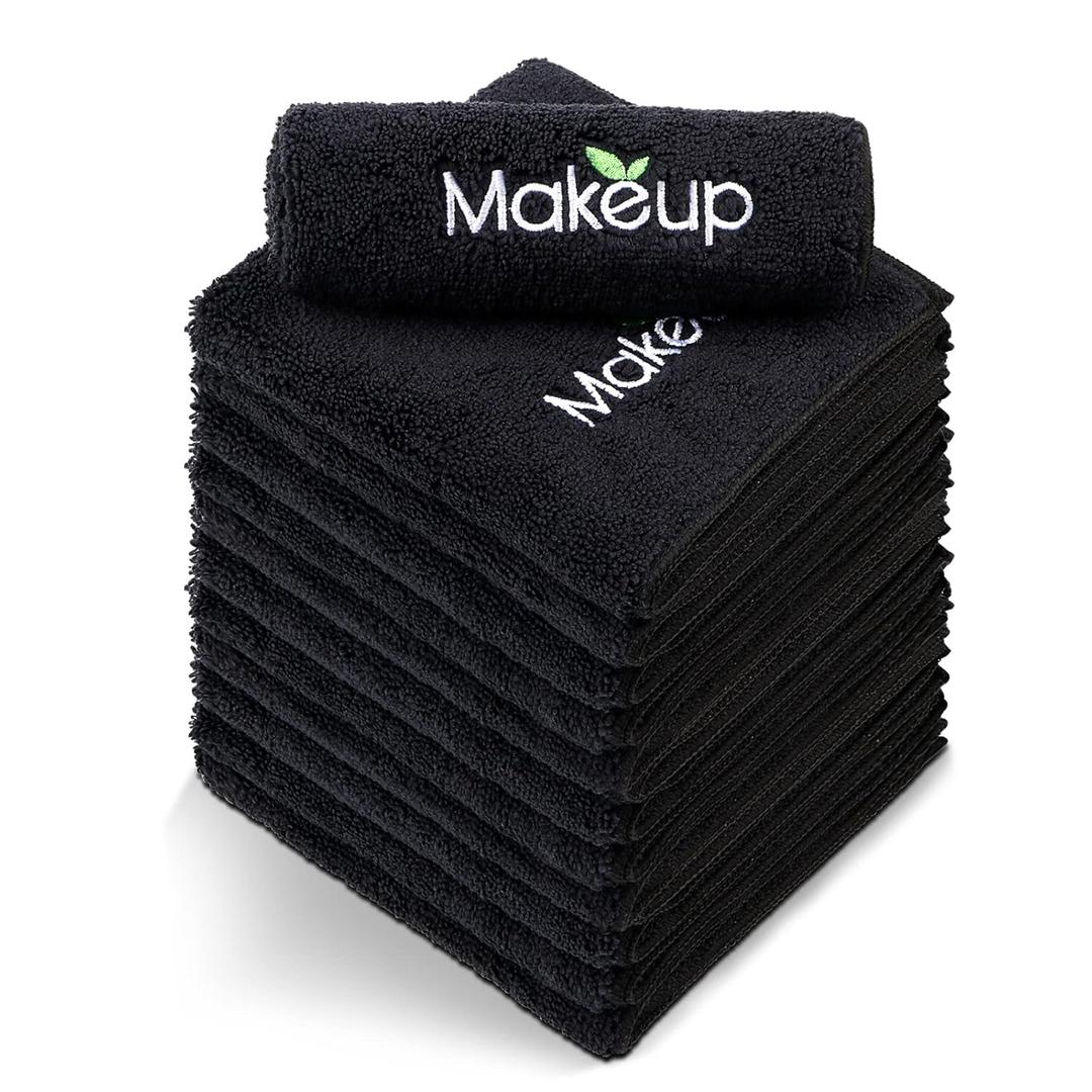 Orighty Makeup Remover Wash Cloths - Super Soft & Quick Dry Microfiber Face Towel, Absorbent Washcloths for Cleansing, Fingertip Face Towels for Makeup Removal, 13 x 13 inch, Pack of 12, Black
