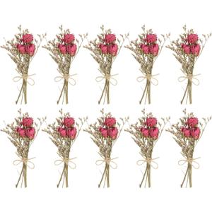 PATIKIL Mini Dried Flower Bouquet, 10 Pcs Rose Natural Wildflower with Stem Decor Baby's Breath Boho Floral Plant Flower for Crafts DIY Photo Props Gift Wedding Decor, Rose Red