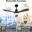 48" Wooden Ceiling Fans with Lighted Remote Control, Indoor Outdoor Wooden Ceiling Fan, Outdoor Modern Ceiling Fan with 3 Fan Blades for Patio, Living Room, Farmhouse, etc. (Black + Walnut)
